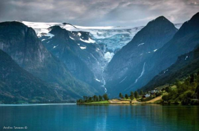 Glacier and waterfall view